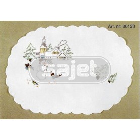 kruis/steelsteekkleedje winterdorp met sneeuwpop, wit