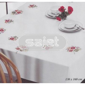 steelsteektafellaken papavers met klokjesbloemen, wit