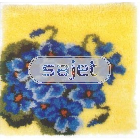 knoopkussen blauwe viooltjes op geel (excl. knoophaak)