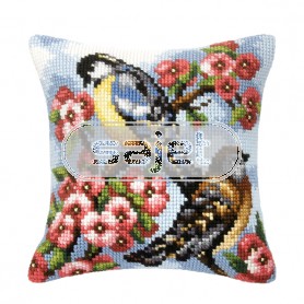 kruissteekkussen vogels met bloemen