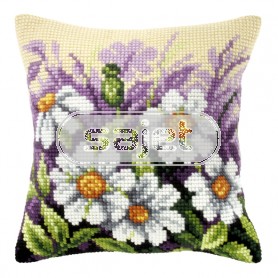 kruissteekkussen margrieten met bloemen