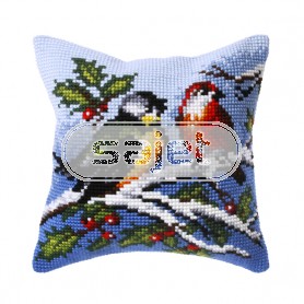 kruissteekkussen vogels in wintersfeer