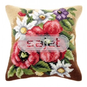 kruissteekkussen anemonen met bloemen
