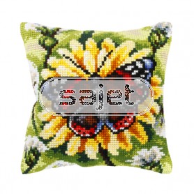 kruissteekkussen vlinder met dahlia