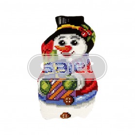 kruissteekkussen sneeuwman met cadeautjes