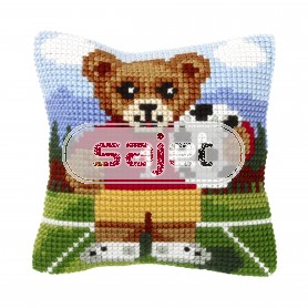kruissteekwandkleed beertje met voetbal