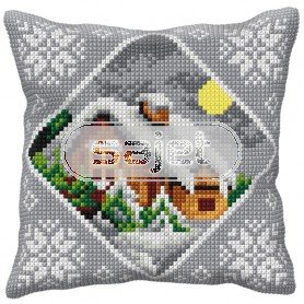 kruissteekkussen huis in wintersfeer
