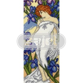 kruissteekwandkleed mucha, iris
