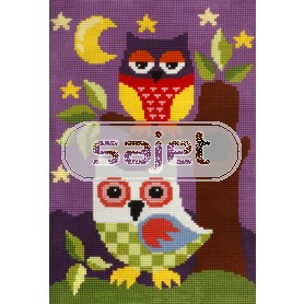 kruissteekwandkleed uilen op boomtak in nachtsfeer