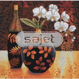 borduurpakket stilleven, vaas/bloemen met fles