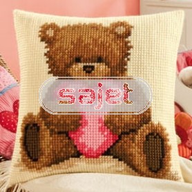 kruissteekkussen popcorn bear met hart