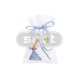 borduurpakket kruidenzakje, ooievaar/blauw