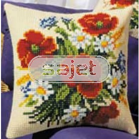 kruissteekkussen klaprozen met bloemen