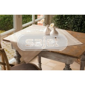 kruissteekdekservet vogels met bloemen, beige