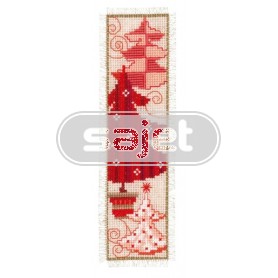 borduurpakket boekenlegger, kerstbomen in roodtinten