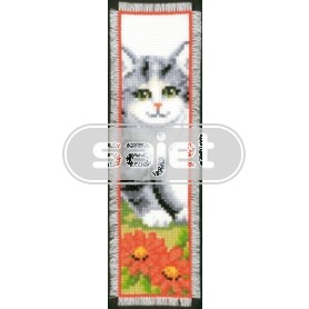 borduurpakket boekenlegger, poes/grijs met bloemen