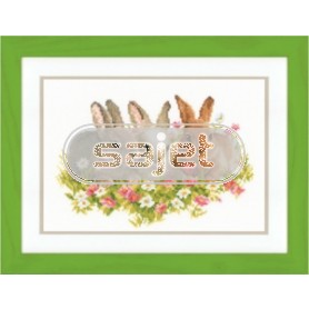 borduurpakket konijnen in bloemenveld