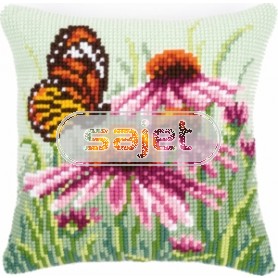 kruissteekkussen zonnehoeden met vlinder