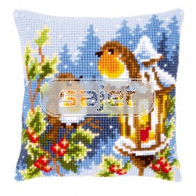 kruissteekkussen roodborstjes bij lantaarn