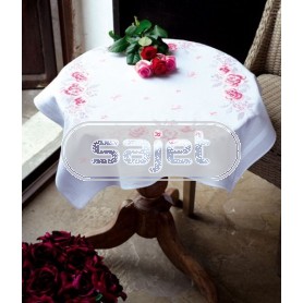 kruissteekdekservet rose rozen, wit