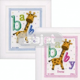 borduurpakket cute jungle, geboorte benjamin/emmie (incl. blauw/rose garen)