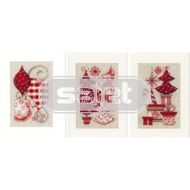 borduurpakket kerstkaart (3 st.) kerstaccessoires in roodtinten