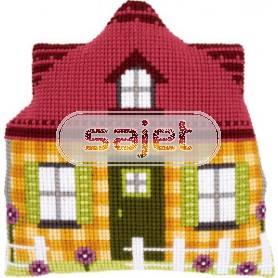 kruissteekkussen huis geel (incl. kussenrug)