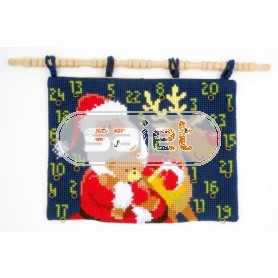 kruissteekwandkleed kerstman, rendier met cadeaus...