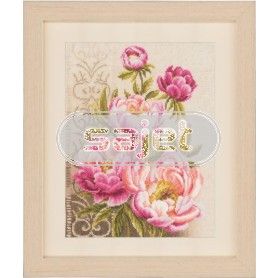 borduurpakket stijlpatroon, rose pioenrozen