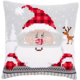 kruissteekkussen kerstman in wintersfeer