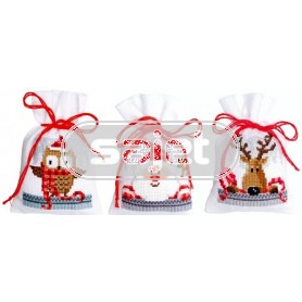 borduurpakket kruidenzakje (3 st.) kerstman, kerstuiltje en rendier