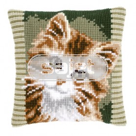 kruissteekkussen bruine poes