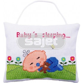 borduurpakket deurhanger, baby slaapt/is wakker