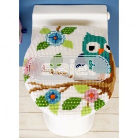 borduurpakket taterende uiltjes, toiletdeksel