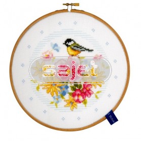 borduurpakket pimpelmees met bloemen (incl. borduurring)