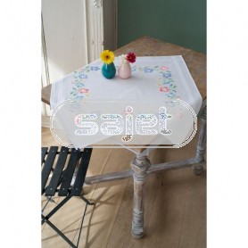 kruissteekdekservet vrolijke bloemen, wit