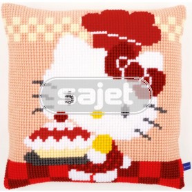 kruissteekkussen hello kitty, ik bak taartjes