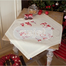 kruissteekdekservet kerstkabouters, ecru