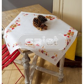 dekservet egel met paddestoelen, wit met aida rand