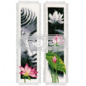 borduurpakket boekenlegger (2 st.) boedha en lotusbloemen