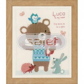 borduurpakket geboorte bosdieren (incl. blauw/rose garen)