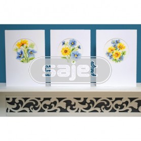 borduurpakket wenskaart (3 st.) gele met blauwe bloemen