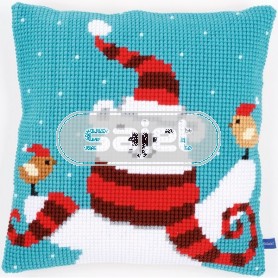 kruissteekkussen vrolijke kerstbeer