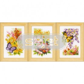 borduurpakket vlinders met bloemen drieluik