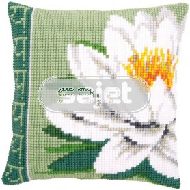 kruissteekkussen witte lotusbloem