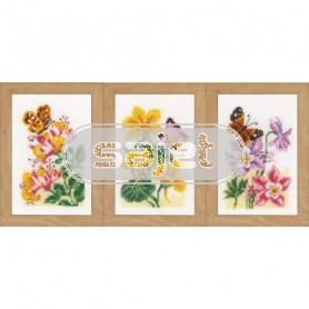 borduurpakket bloemen met vlinders drieluik
