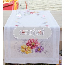 kruissteekloper kleurige bloemen, wit