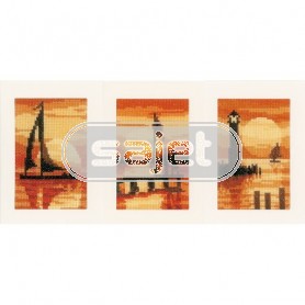 borduurpakket wenskaart (3 st.) zonsondergang