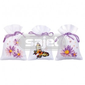 borduurpakket kruidenzakje (3 st.) paarse asters en vlinder
