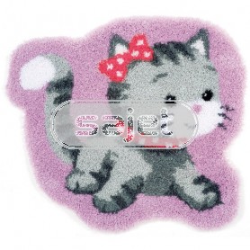 knoopkleed grijs poesje met rood strikje